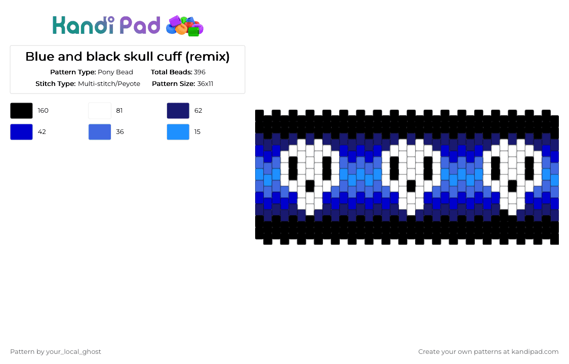 Blue and black skull cuff (remix) - Pony Bead Pattern by your_local_ghost on Kandi Pad - purple