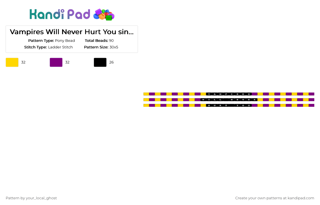 Vampires Will Never Hurt You singles - Pony Bead Pattern by your_local_ghost on Kandi Pad - pink, yellow
