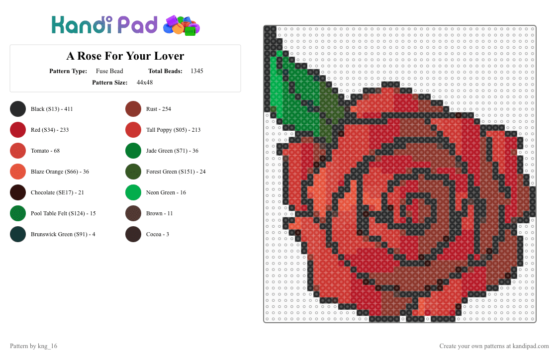 A Rose For Your Lover - Fuse Bead Pattern by kng_16 on Kandi Pad - red,cotdromance