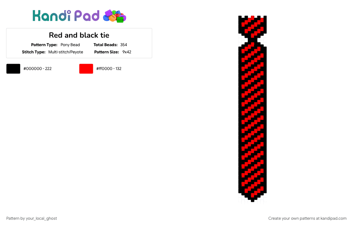 Red and black tie - Pony Bead Pattern by your_local_ghost on Kandi Pad - black, red