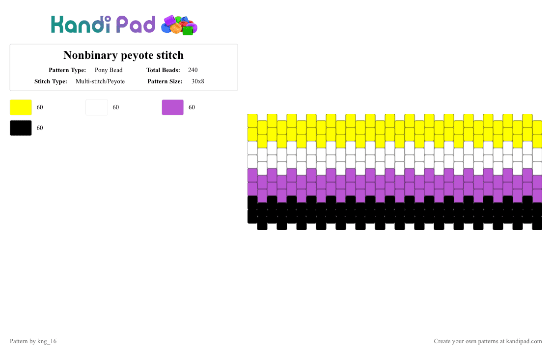 Nonbinary peyote stitch - Pony Bead Pattern by your_local_ghost on Kandi Pad - yellow,pink