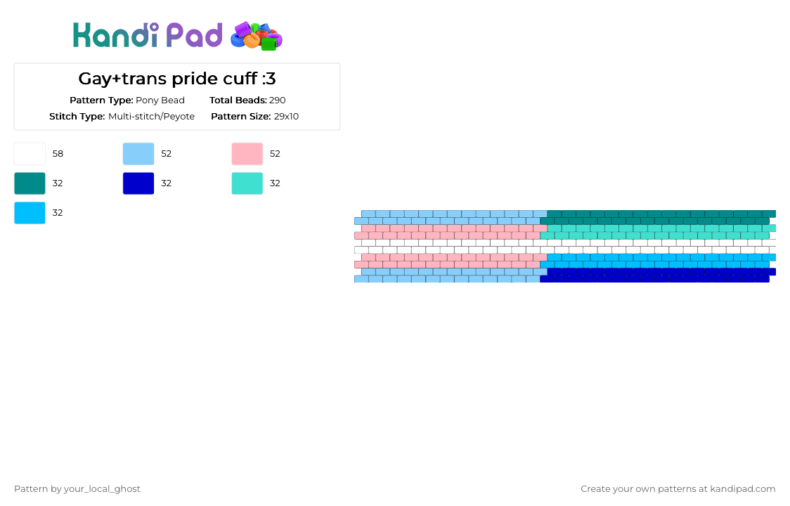 Gay+trans pride cuff :3 - Pony Bead Pattern by your_local_ghost on Kandi Pad - light blue