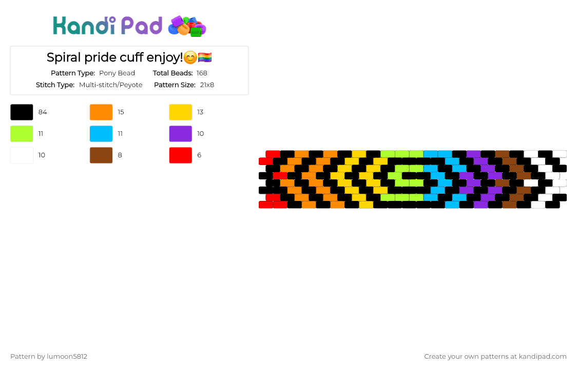 Spiral pride cuff enjoy!😊🏳️‍🌈 - Pony Bead Pattern by lumoon5812 on Kandi Pad - black, orange, red, yellow