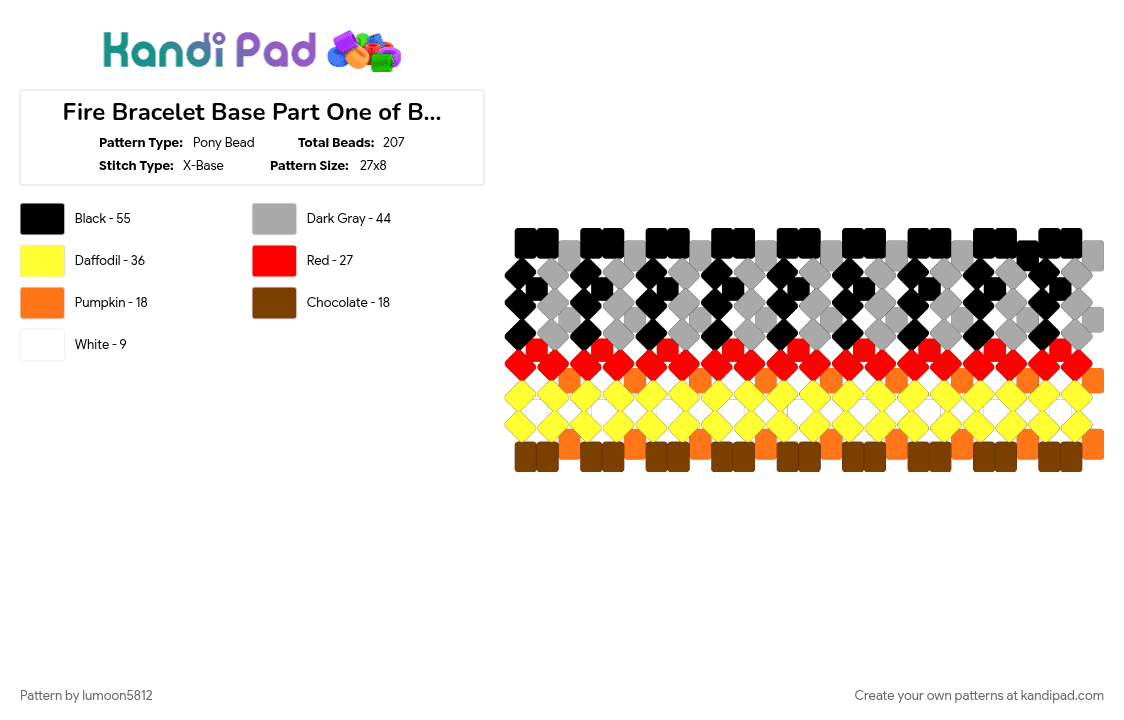 Fire Bracelet Base Part One of Bracelet barrier link in description - Pony Bead Pattern by lumoon5812 on Kandi Pad - 