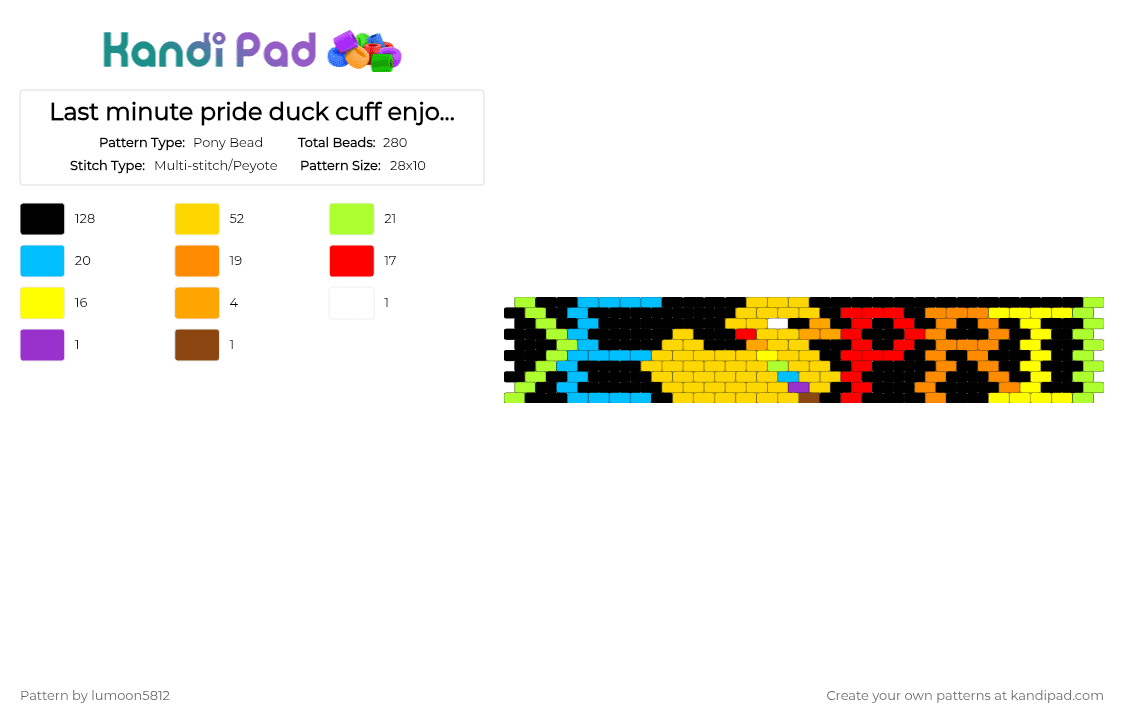 Last minute pride duck cuff enjoy!🏳️‍🌈😊 - Pony Bead Pattern by lumoon5812 on Kandi Pad - black,yellow,orange