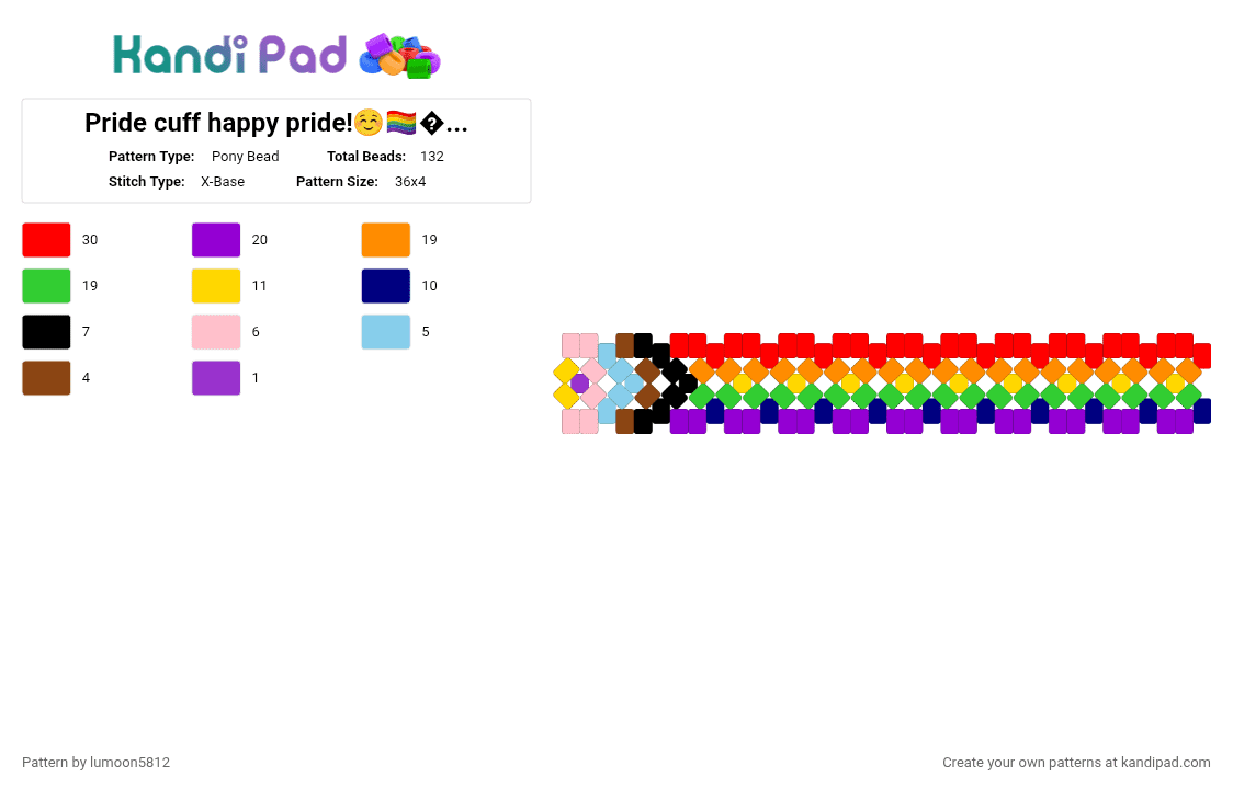 Pride cuff happy pride!☺️🏳️‍🌈🏳️‍⚧️ - Pony Bead Pattern by lumoon5812 on Kandi Pad - green, orange, purple, red