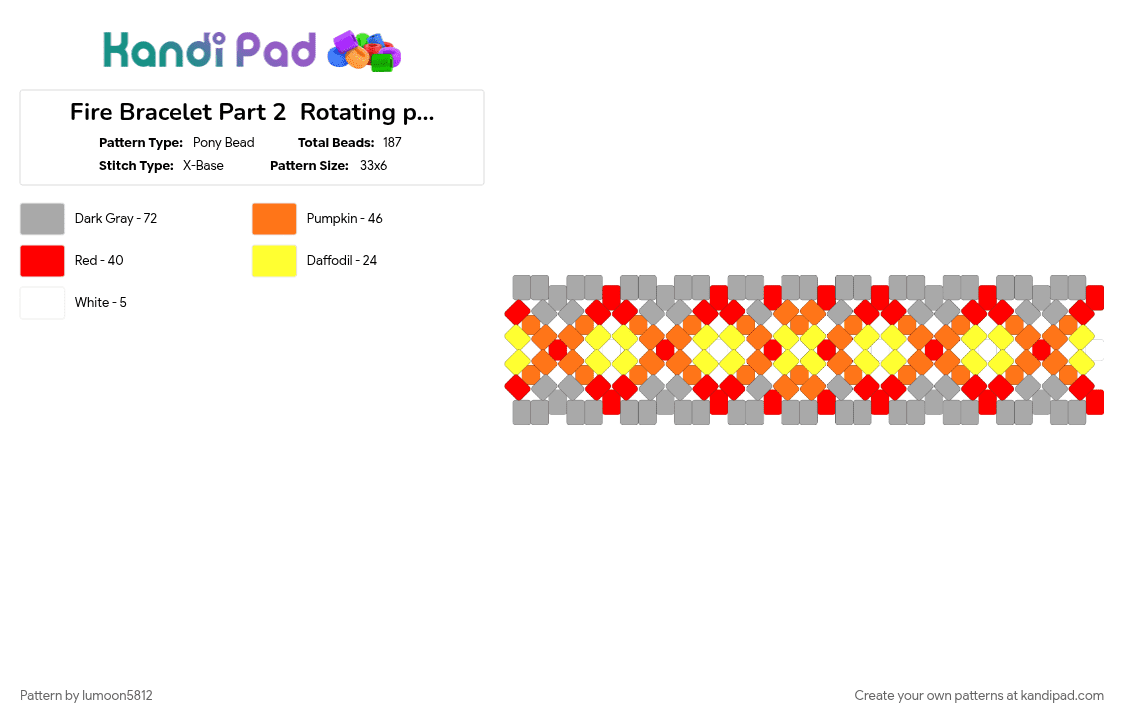 Fire Bracelet Part 2  Rotating part link to Part 1 in the description - Pony Bead Pattern by lumoon5812 on Kandi Pad - beige, orange