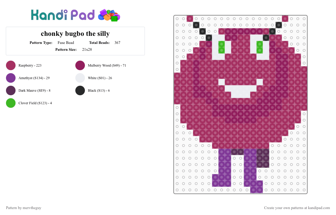 chonky bugbo the silly - Fuse Bead Pattern by mervtheguy on Kandi Pad - pink,bugbo,silly,chonky,chunky,goober,goofy