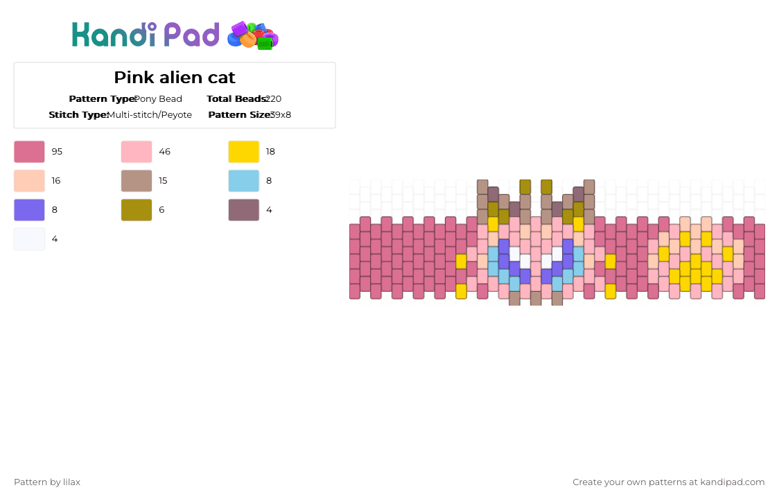 Pink alien cat - Pony Bead Pattern by lilax on Kandi Pad - beige,pink