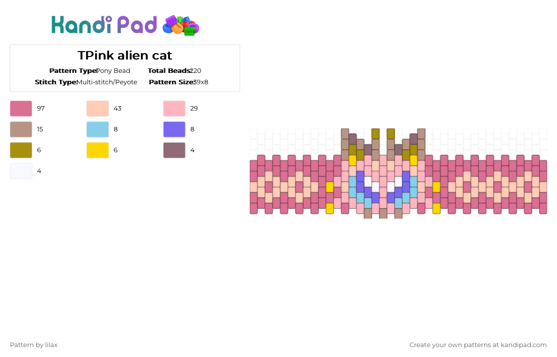 TPink alien cat - Pony Bead Pattern by lilax on Kandi Pad - beige,pink
