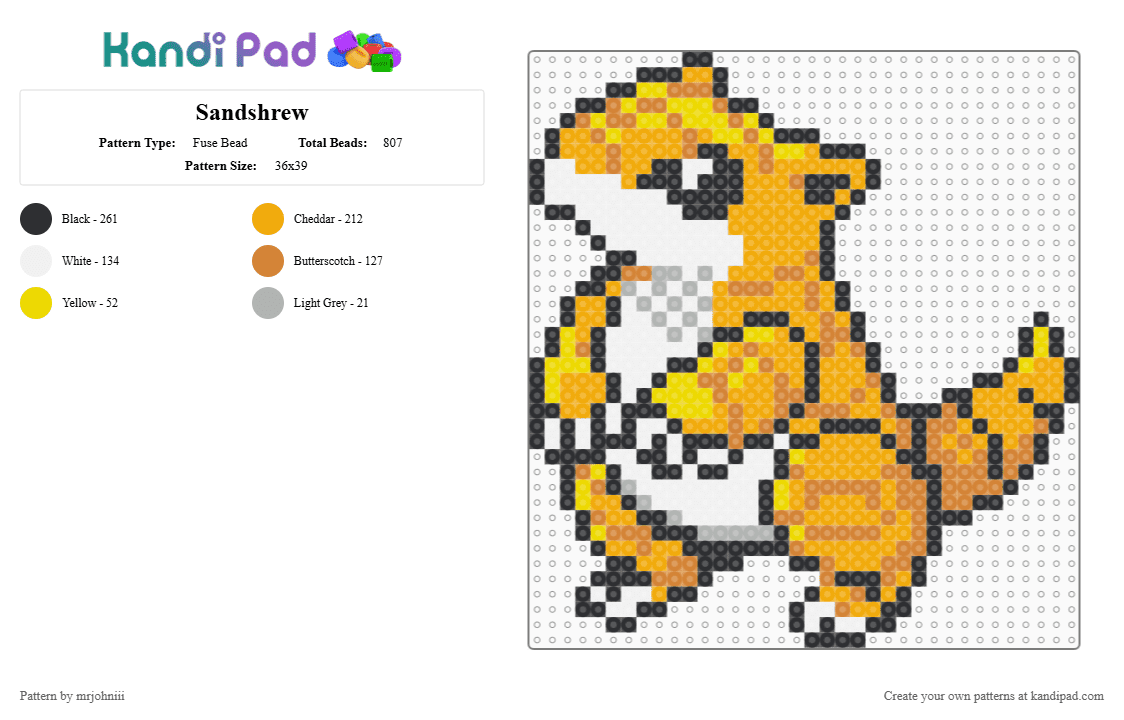 Sandshrew - Fuse Bead Pattern by mrjohniii on Kandi Pad - orange