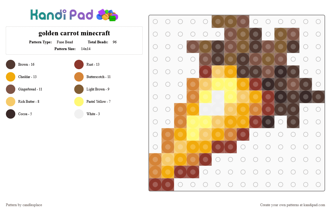 golden carrot minecraft - Fuse Bead Pattern by candlesplace on Kandi Pad - brown, carrot, gold, minecraft, orange, tan