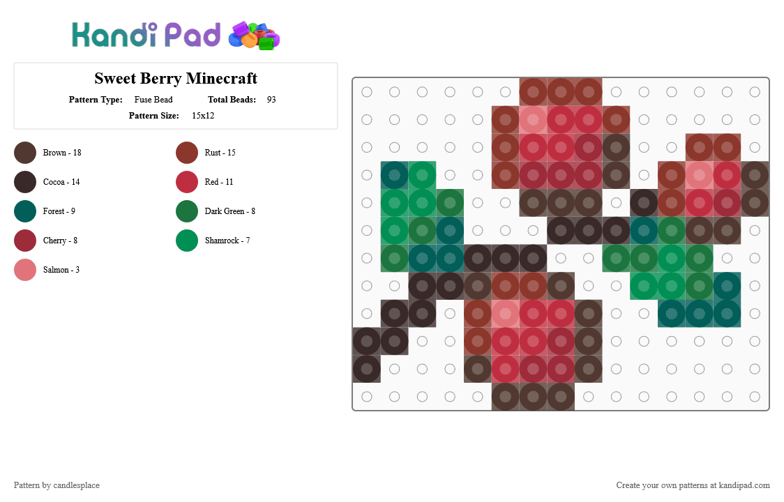 Sweet Berry Minecraft - Fuse Bead Pattern by candlesplace on Kandi Pad - berry, brown, cotdberries, green, minecraft, red, sweet berry