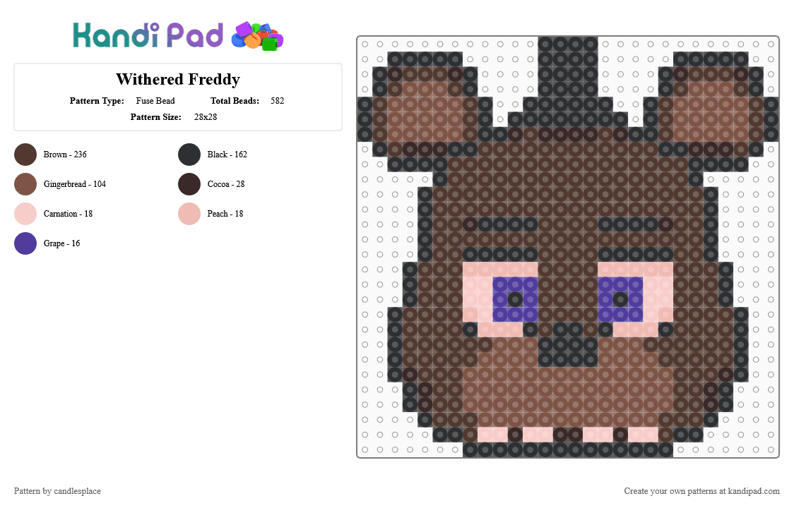 Withered Freddy - Fuse Bead Pattern by candlesplace on Kandi Pad - brown,tan,fnaf,withered freddy