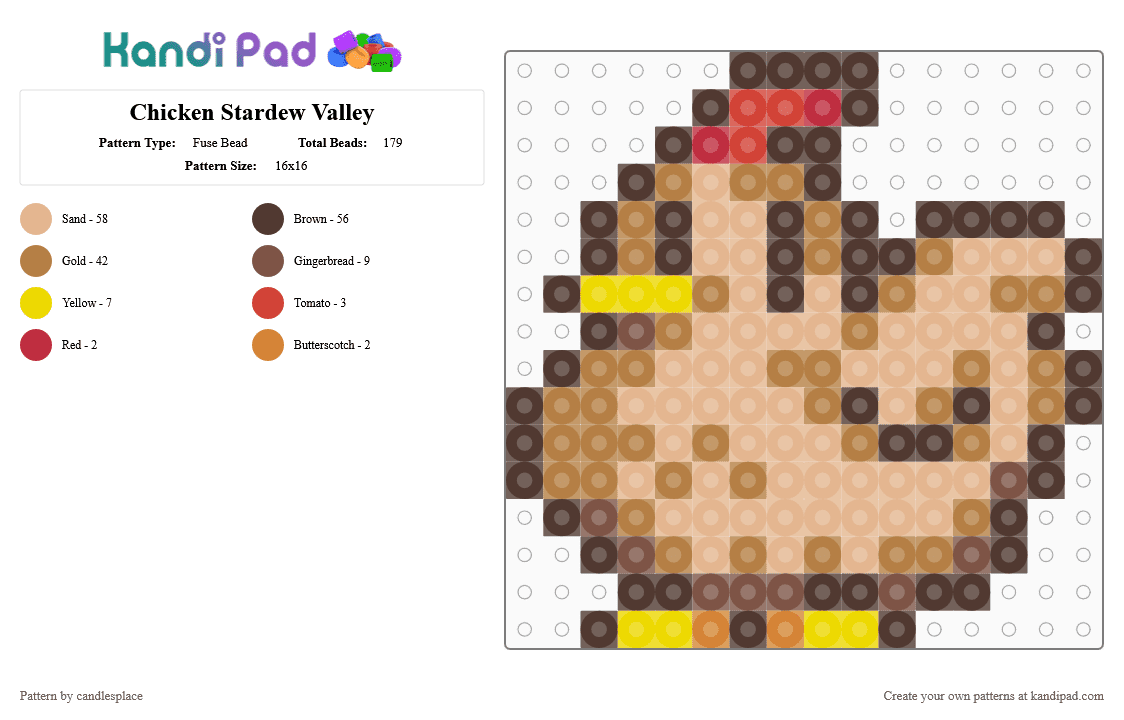 Chicken Stardew Valley - Fuse Bead Pattern by candlesplace on Kandi Pad - brown,tan,beige,stardew valley,sdv,chicken