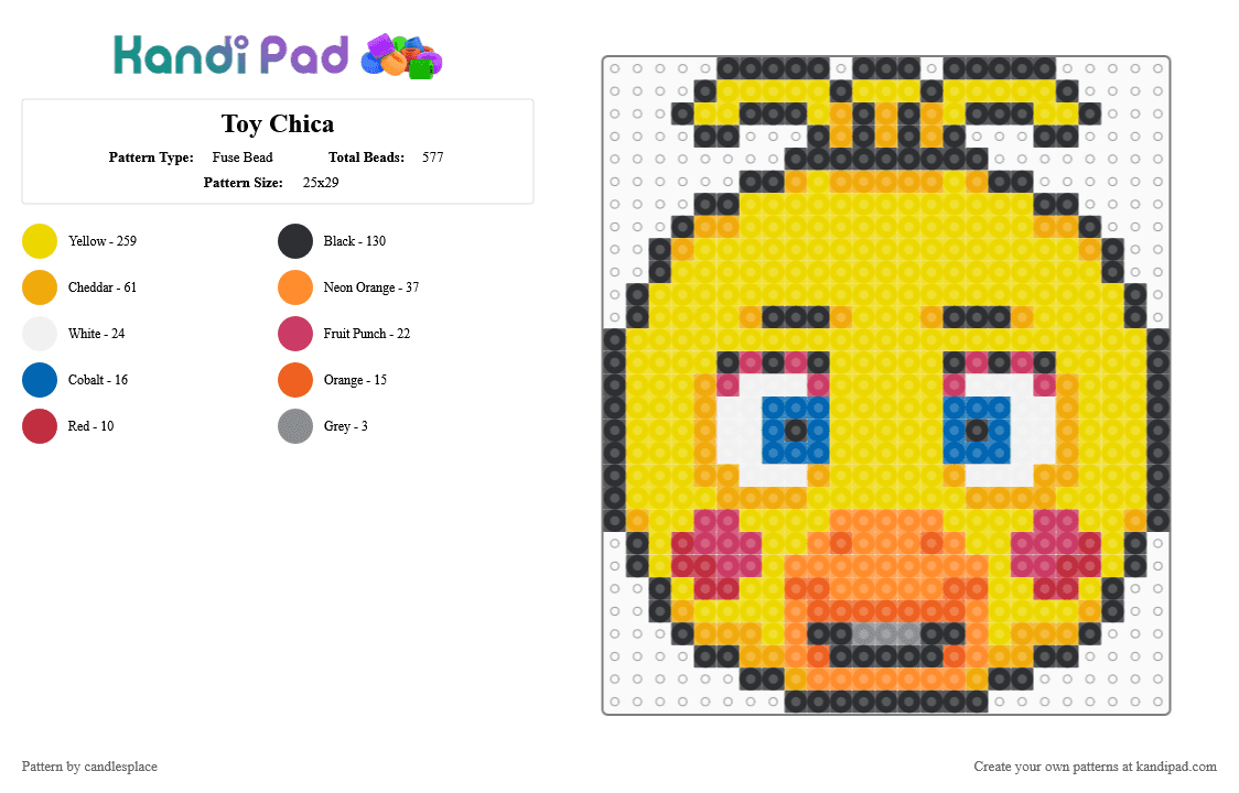 Toy Chica - Fuse Bead Pattern by candlesplace on Kandi Pad - orange,yellow,fnaf,toy chica