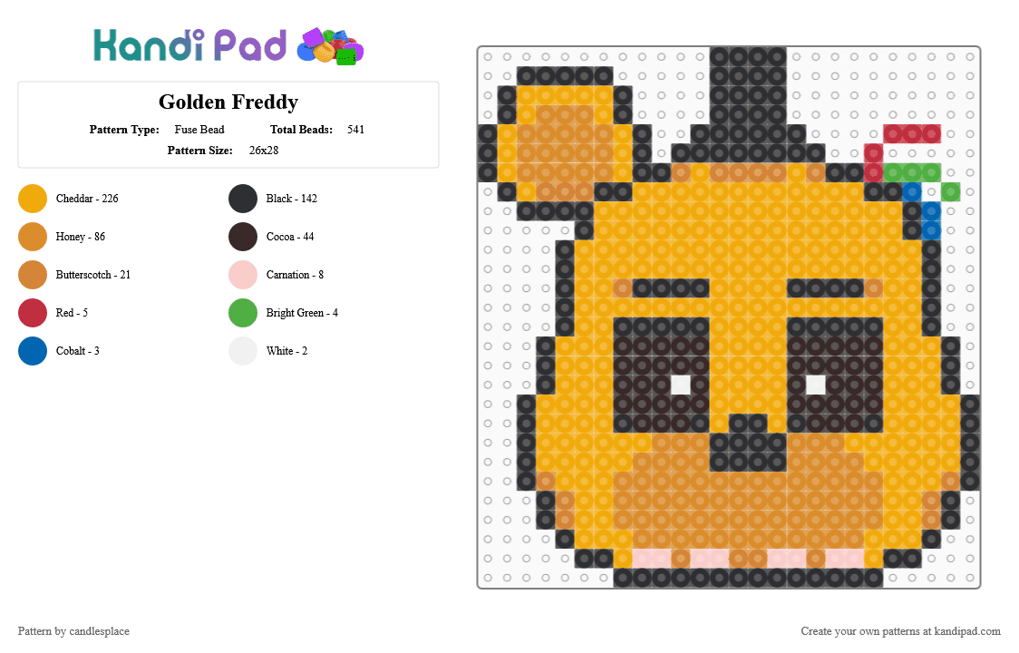 Golden Freddy - Fuse Bead Pattern by candlesplace on Kandi Pad - orange,fnaf,golden freddy,gold,character