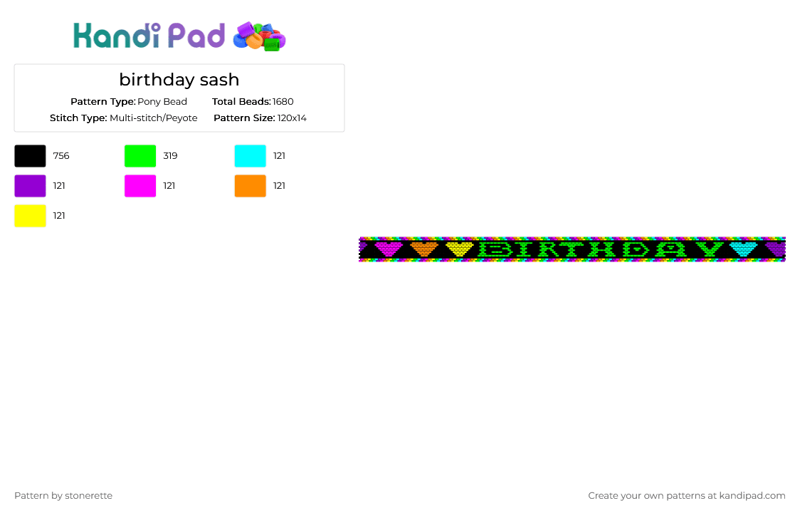 birthday sash - Pony Bead Pattern by stonerette on Kandi Pad - belt, black, green, happy birthday, sash