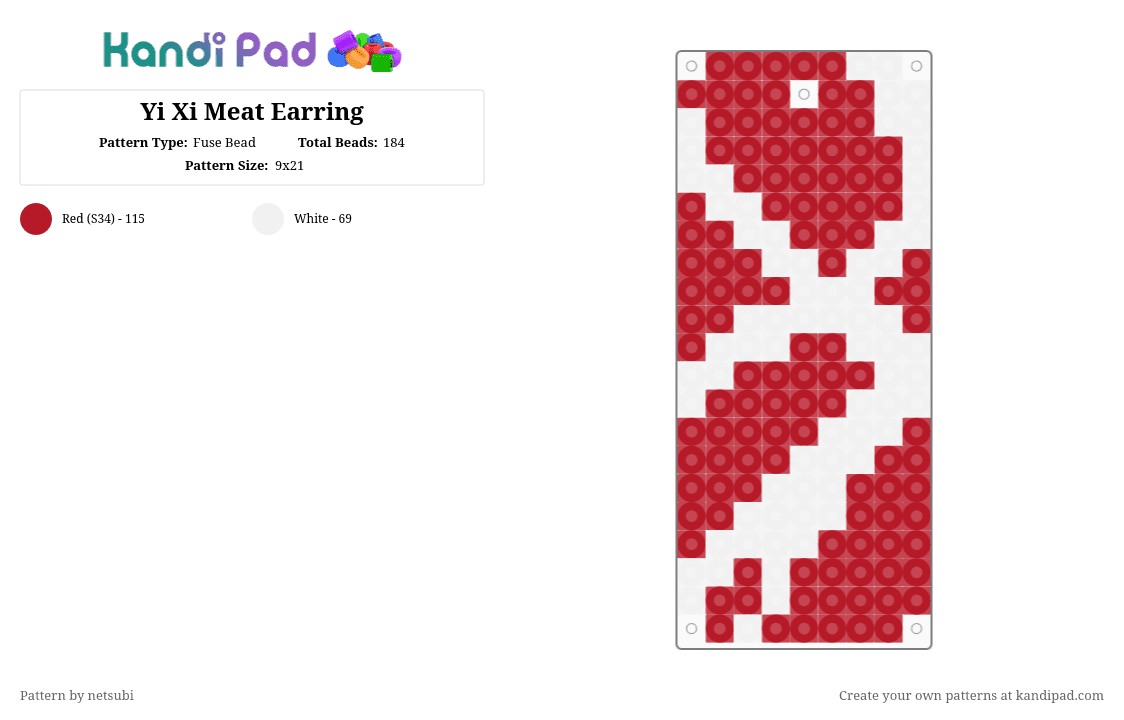 Yi Xi Meat Earring - Fuse Bead Pattern by netsubi on Kandi Pad - red,white,yixi,yi xi,earring,mini