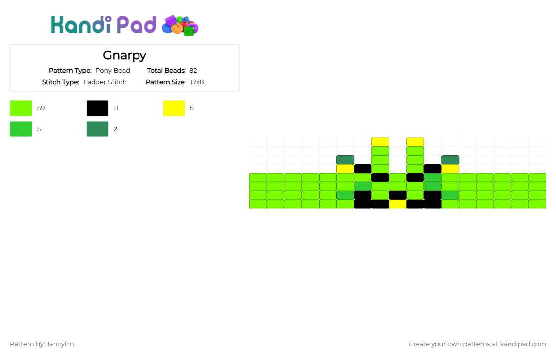 Gnarpy - Pony Bead Pattern by dancytm on Kandi Pad - green