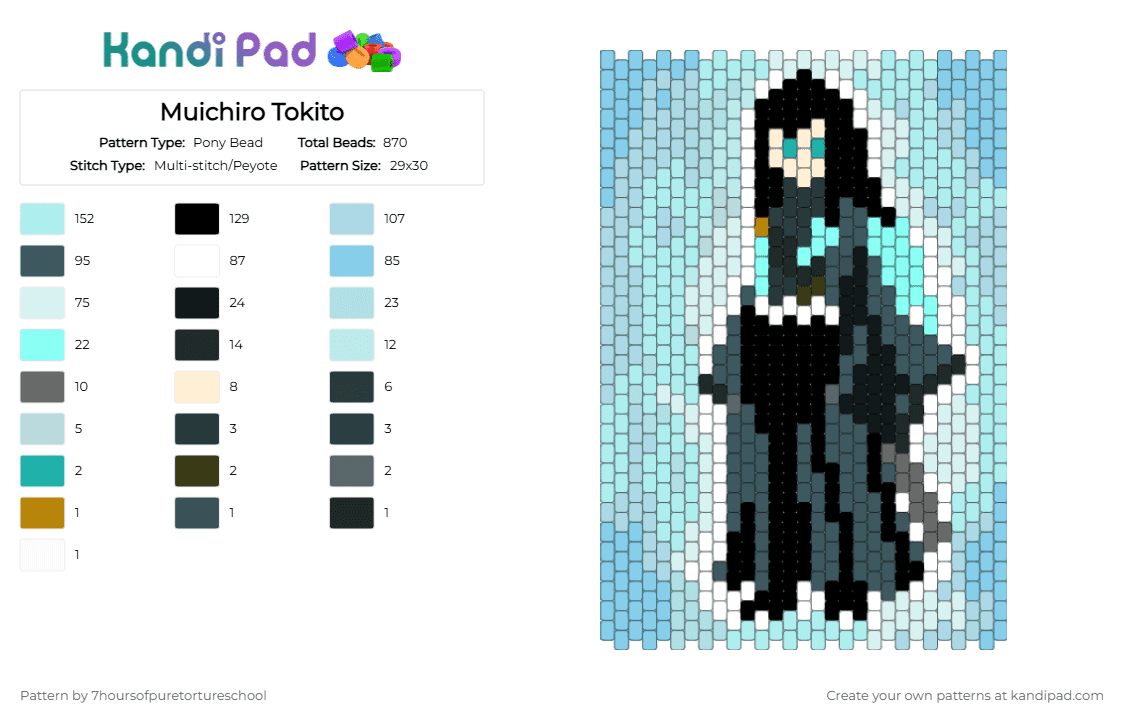 Muichiro Tokito - Pony Bead Pattern by 7hoursofpuretortureschool on Kandi Pad - light blue, purple