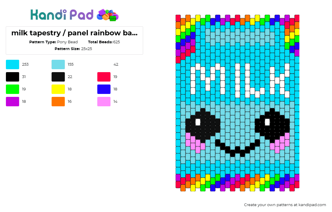 milk tapestry / panel rainbow background - Pony Bead Pattern by deleted_user_821169 on Kandi Pad - milk,carton,drink,food,cute,kawaii,panel,happy,tapestry,colorful,light blue