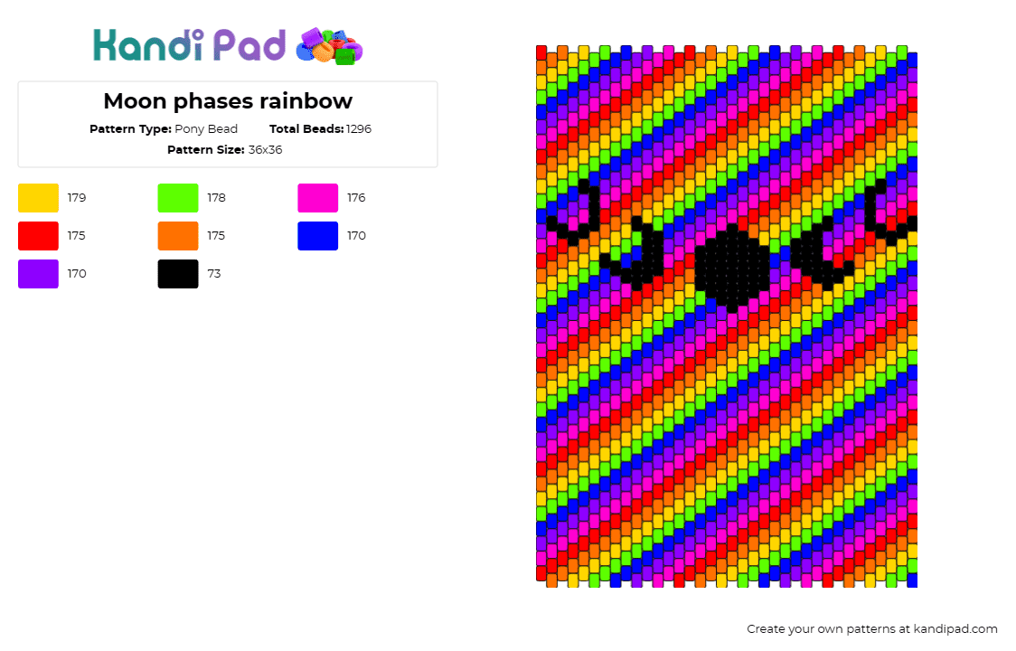 Moon phases rainbow - Pony Bead Pattern by deleted_user_821169 on Kandi Pad - moon,rainbow,stripes,diagonal,colorful,astronomy,panel