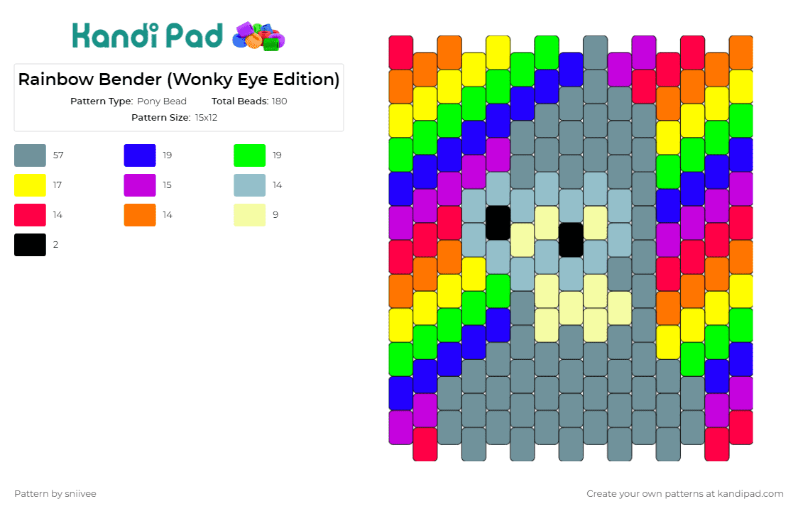 Rainbow Bender (Wonky Eye Edition) - Pony Bead Pattern by sniivee on Kandi Pad - bender,futurama,rainbow,robot,cartoon