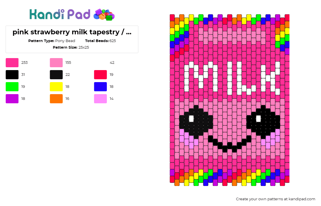 pink strawberry milk tapestry / panel rainbow background - Pony Bead Pattern by deleted_user_821169 on Kandi Pad - milk,carton,drink,food,cute,kawaii,panel,tapestry,colorful,happy,pink