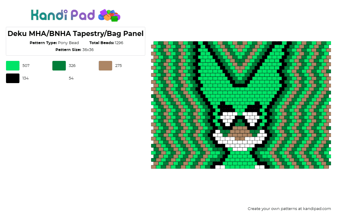 Deku MHA/BNHA Tapestry/Bag Panel - Pony Bead Pattern by deleted_user_821169 on Kandi Pad - deku,my hero academia,character,panel,tapestry,bag,anime,costume,green