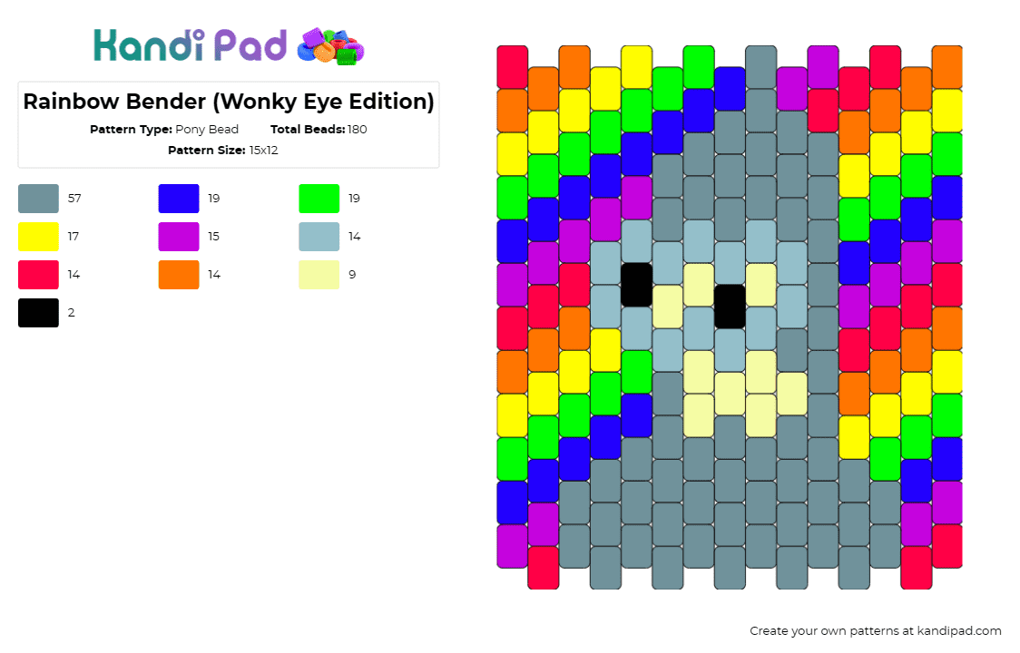 Rainbow Bender (Wonky Eye Edition) - Pony Bead Pattern by deleted_user_821169 on Kandi Pad - bender,futurama,robot,rainbow,cartoon,character,tv show,gray