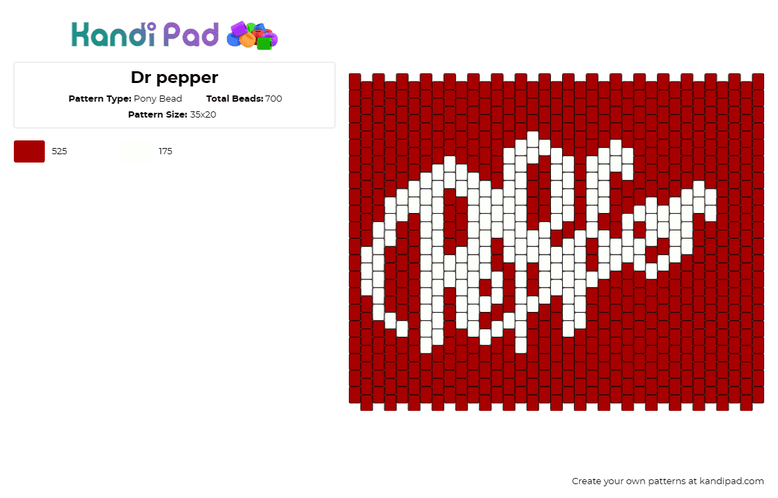 Dr pepper - Pony Bead Pattern by deleted_user_821169 on Kandi Pad - dr pepper,soda,pop,drink,food,logo,white,red