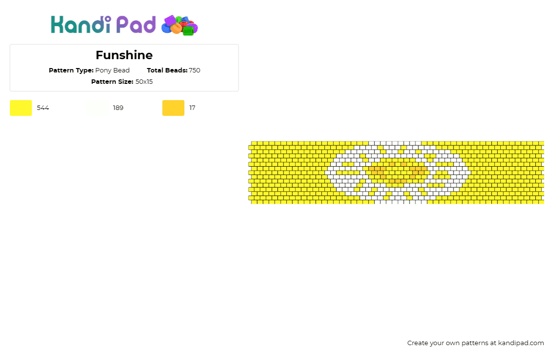 Funshine - Pony Bead Pattern by deleted_user_821169 on Kandi Pad - funshine,sun,care bears,cuff,yellow