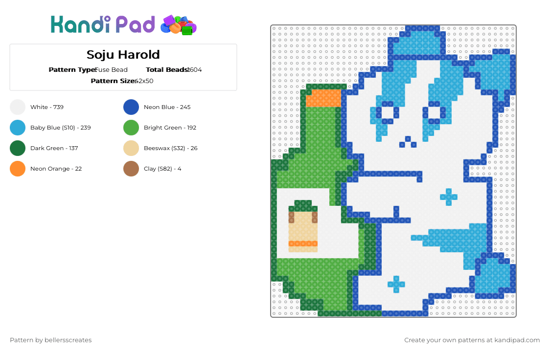 Soju Harold - Fuse Bead Pattern by bellersscreates on Kandi Pad - white,green,blue,light blue,dabin,stay in bloom,harold,edm,rave,dabin stay in bloom,soju