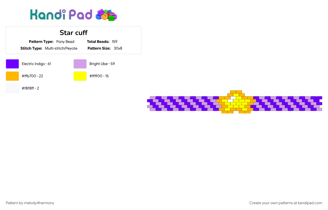 Star cuff - Pony Bead Pattern by melody4harmony on Kandi Pad - night, pink, purple, scifi, space, star