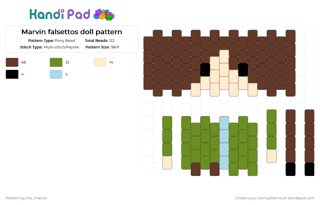 Marvin falsettos doll pattern - Pony Bead Pattern by the_marvin on Kandi Pad - brown, green