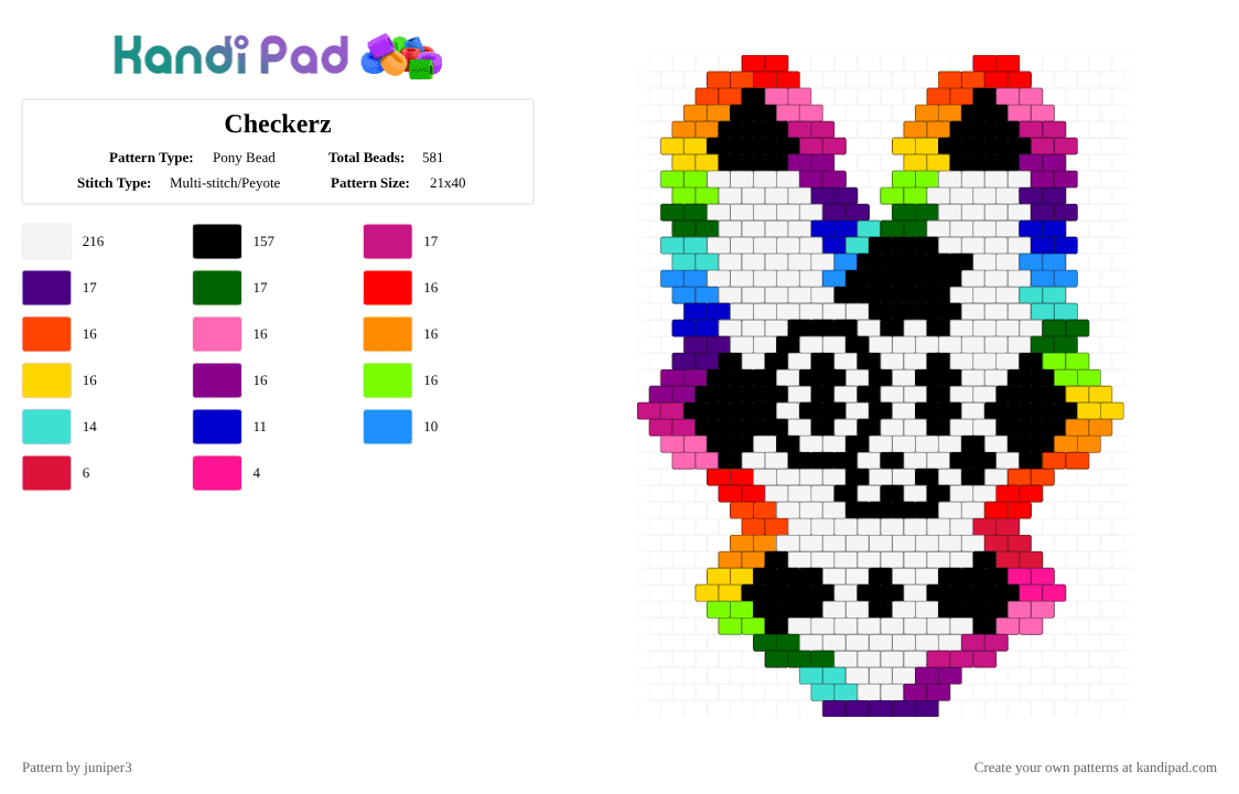 Checkerz - Pony Bead Pattern by juniper3 on Kandi Pad - white,pink,green,colorful