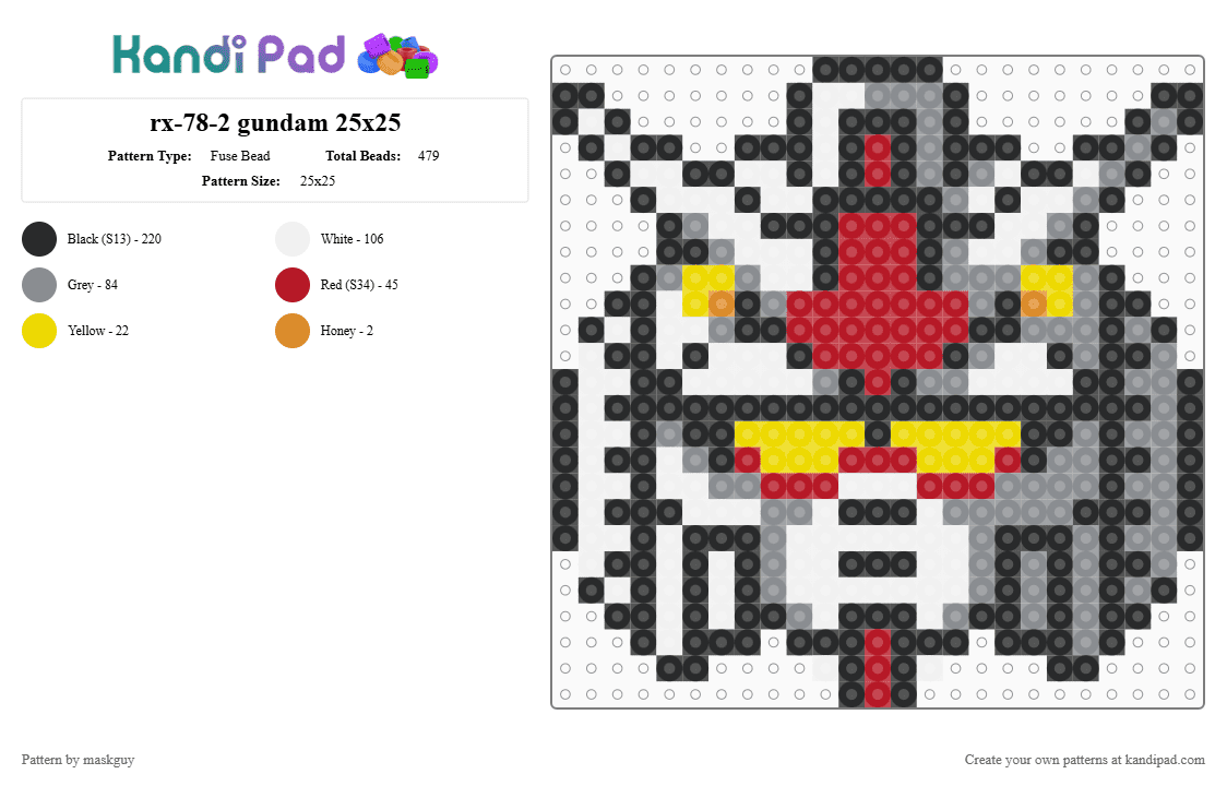 rx-78-2 gundam 25x25 - Fuse Bead Pattern by maskguy on Kandi Pad - black,gray,red