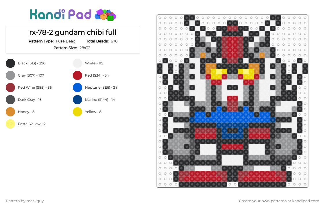 rx-78-2 gundam chibi full - Fuse Bead Pattern by maskguy on Kandi Pad - red,gray