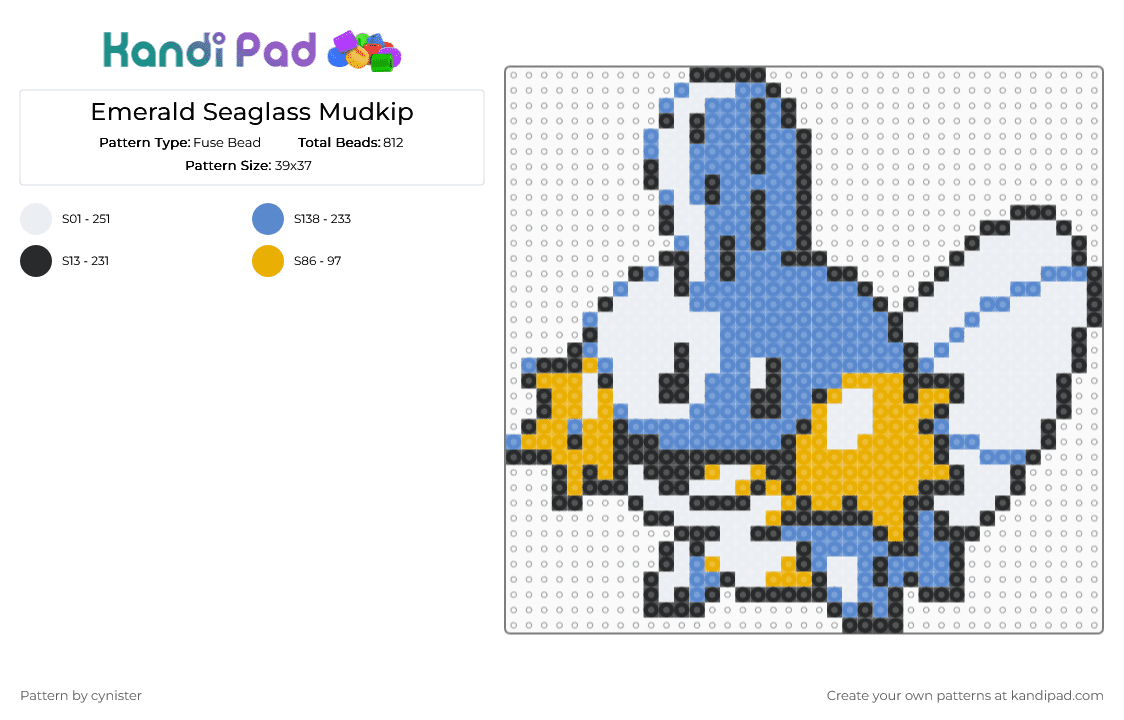 Emerald Seaglass Mudkip - Fuse Bead Pattern by cynister on Kandi Pad - blue,orange