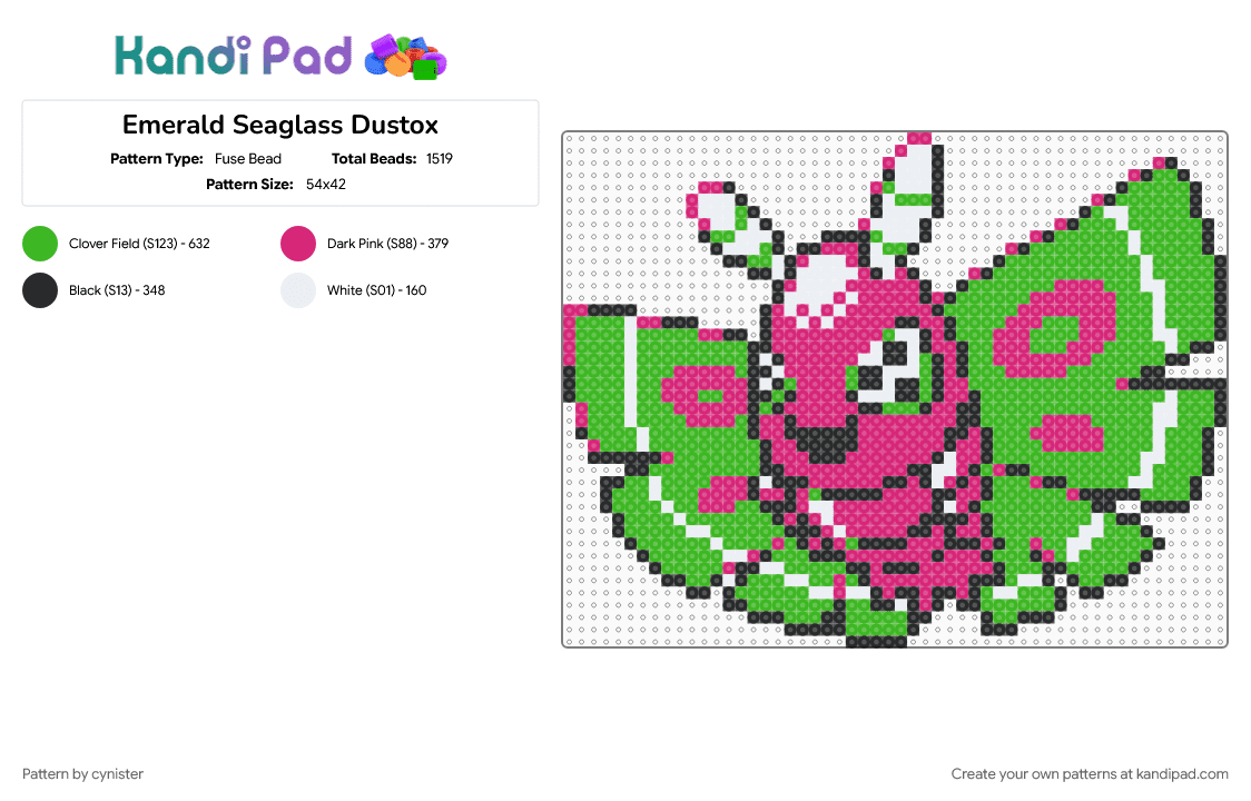 Emerald Seaglass Dustox - Fuse Bead Pattern by cynister on Kandi Pad - green, pink