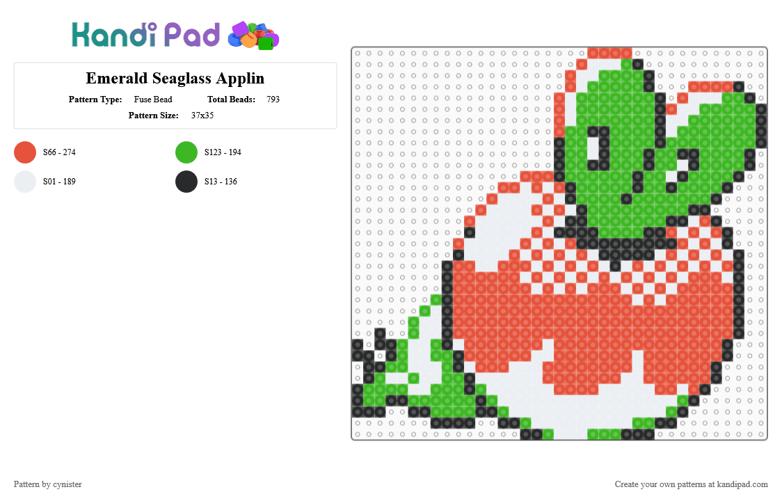 Emerald Seaglass Applin - Fuse Bead Pattern by cynister on Kandi Pad - red,green
