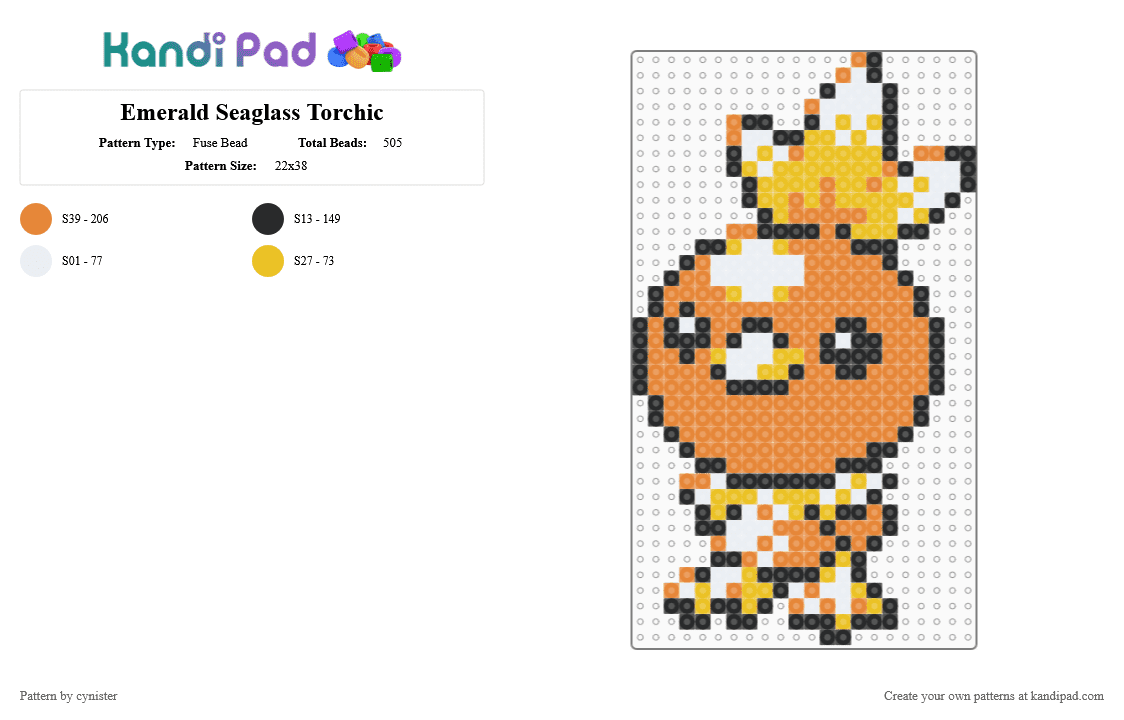 Emerald Seaglass Torchic - Fuse Bead Pattern by cynister on Kandi Pad - orange, yellow