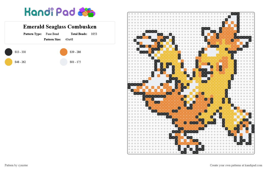 Emerald Seaglass Combusken - Fuse Bead Pattern by cynister on Kandi Pad - orange, yellow