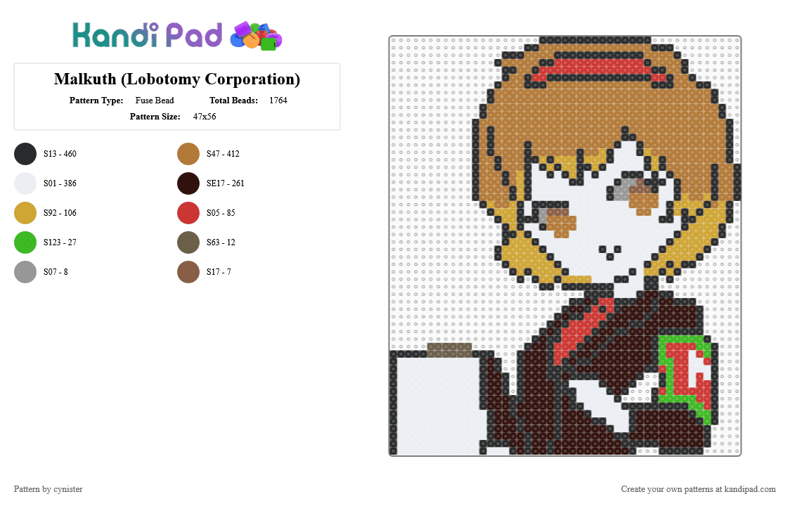 Malkuth (Lobotomy Corporation) - Fuse Bead Pattern by cynister on Kandi Pad - tan,brown