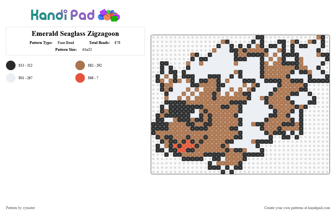 Emerald Seaglass Zigzagoon - Fuse Bead Pattern by cynister on Kandi Pad - tan