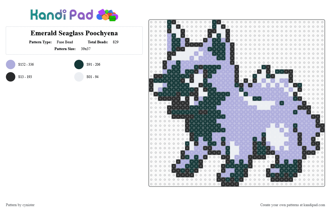 Emerald Seaglass Poochyena - Fuse Bead Pattern by cynister on Kandi Pad - pink