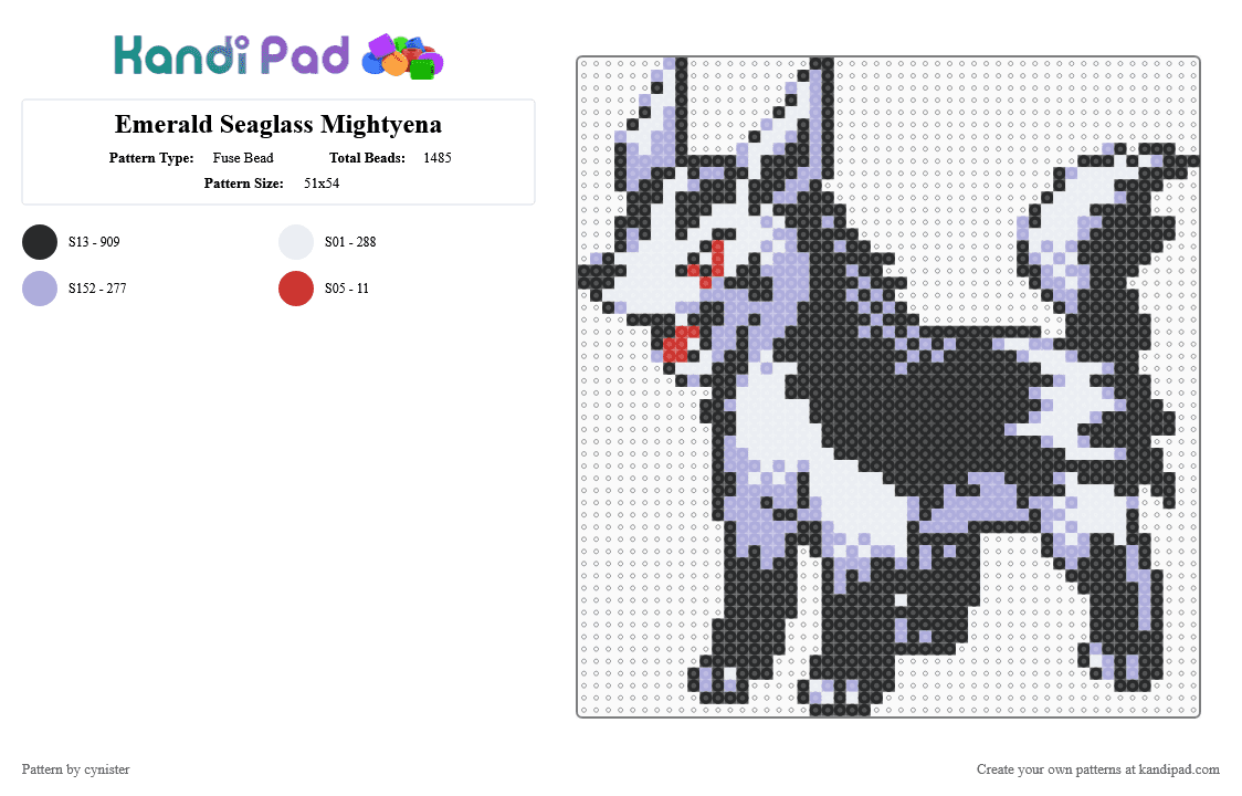Emerald Seaglass Mightyena - Fuse Bead Pattern by cynister on Kandi Pad - black, pink
