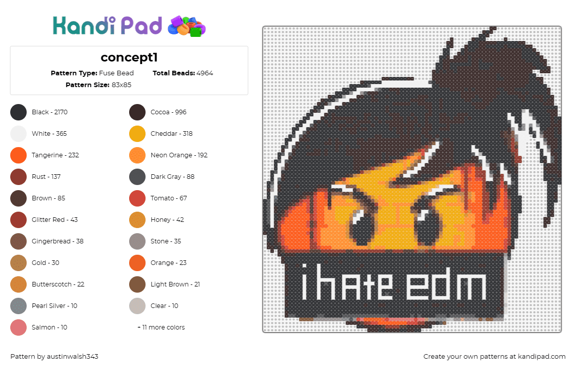 concept1 - Fuse Bead Pattern by austinwalsh343 on Kandi Pad - i hate edm,emoji,text,angry,mad,orange,black