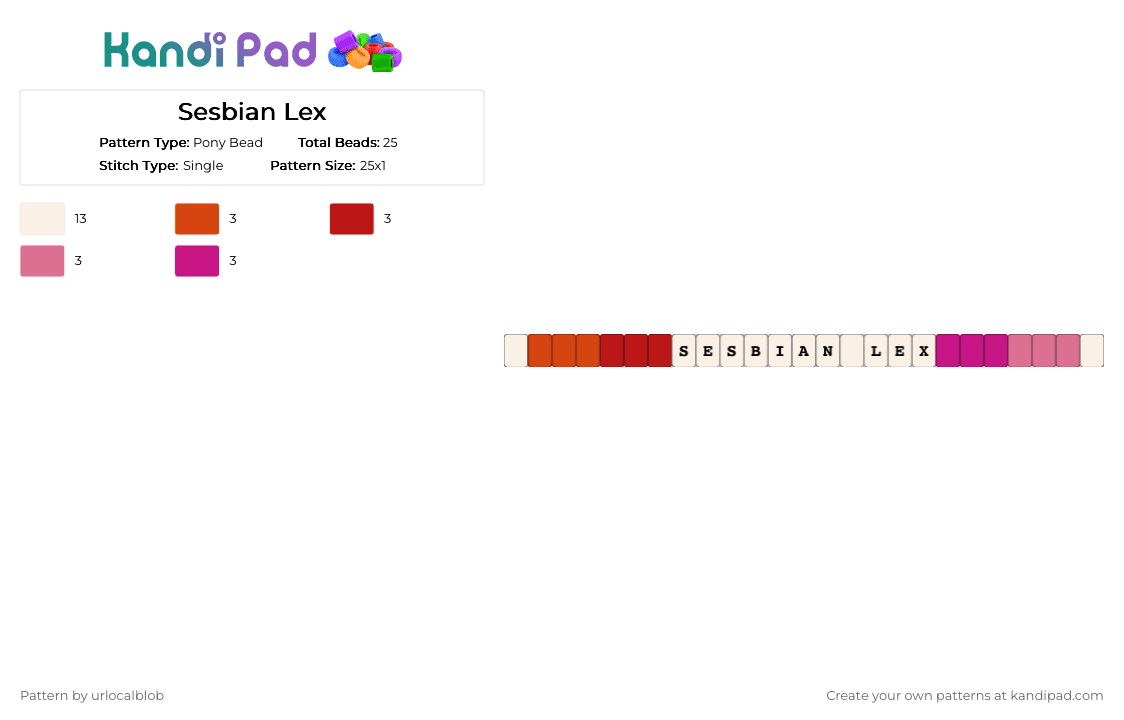 Sesbian Lex - Pony Bead Pattern by urlocalblob on Kandi Pad - red,pink,lesbian,sex,gay girls,pride